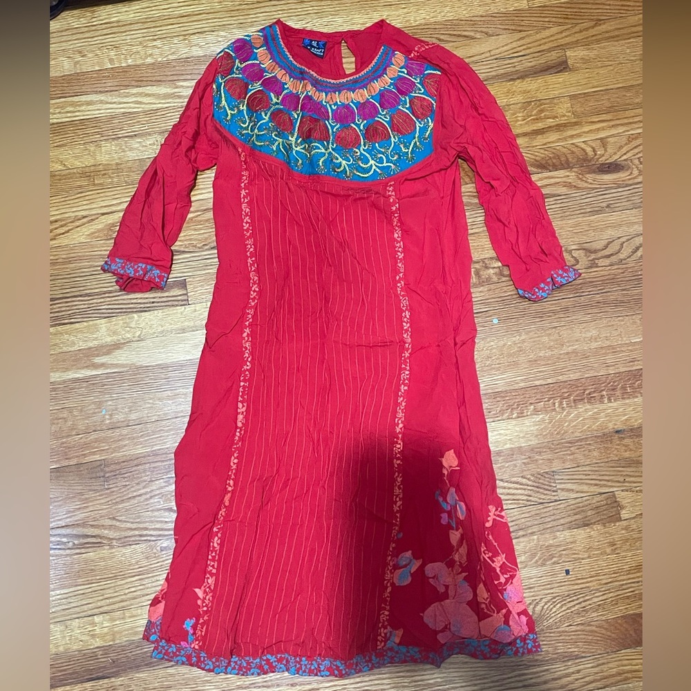 Women’s Red Embroidered Dress Long Sleeve